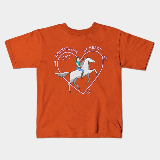 Cute Equestrian at Heart Girl and Horse Love Anime Kids T-Shirt by French Salsa